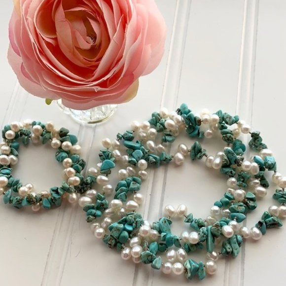 Jewelry - Turquoise and Pearl Necklace Set